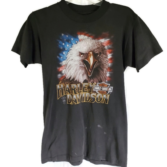 Vintage 3D Emblem Harley-Davidson T-shirt 1988 Double Dide Eagle Flag Truckers - Picture 4 of 15